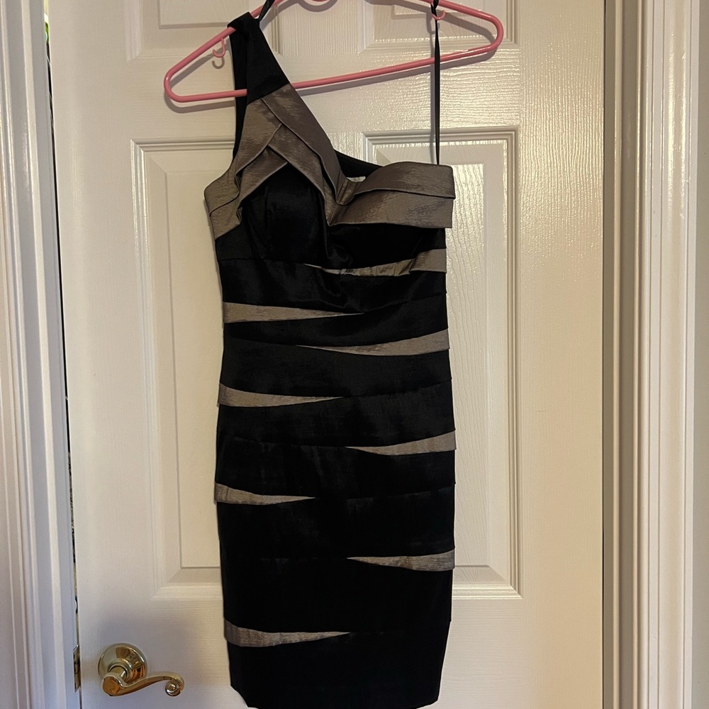 Elegant Black and Silver One-Shoulder Dress